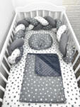 Deseda Lenjerie de pat 120x60 cm cu aparatoare impletita 180 cm mix stelute gri