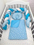 Deseda Lenjerie de pat 120x60 cm cu aparatoare impletita 180 cm mix stelute albastru
