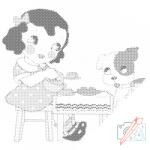  PontPöttyöző - Teázás ülve Méret: 50x50cm, Keretezés: Kartonlemezen, Szín: Kék