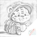  PontPöttyöző - Aranyos tigris hátizsákkal Méret: 50x50cm, Keretezés: Kartonlemezen, Szín: Fekete