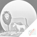  PontPöttyöző - Oroszlán a kölykével Méret: 50x50cm, Keretezés: Kartonlemezen, Szín: Zöld