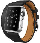 iUni Curea iUni compatibila cu Apple Watch 1/2/3/4/5/6/7, 42mm, Double Tour, Piele, Negru (511653)
