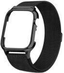 iUni Curea iUni compatibila cu Apple Watch 1/2/3/4/5/6/7, 38mm, Milanese Loop, carcasa protectie incorporata, Black (516665)