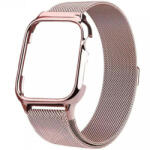 iUni Curea iUni compatibila cu Apple Watch 1/2/3/4/5/6/7, 38mm, Milanese Loop, carcasa protectie incorporata, Rose Gold (516672)
