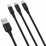 XO 3 az 1-ben USB-C kábel / Lightning / Micro 2.4A, 1, 2 m (fekete)