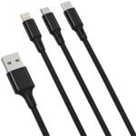 XO 3 az 1-ben USB-C kábel / Lightning / Micro 2.4A, 1, 2 m (fekete) (040612)