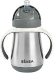 Beaba Cana cu pai din inox Beaba 250 ml Mineral Grey (B913536) - drool Set pentru masa bebelusi