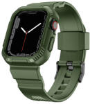 Kingxbar CYF537 2 az 1-ben páncélozott tok Apple Watch SE-hez, 8, 7, 6, 5, 4, 3, 2, 1 (45, 44, 42 mm) zöld szíjjal