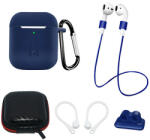 Hurtel Szilikon tok készlet AirPods 2-hez / AirPods 1 + tok / fülkampó / nyakszíj / óraszíj tartó / karabiner - kék
