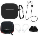 Hurtel AirPods 3 szilikon tokkészlet + tok/fülkampó/nyakszíj/óraszíj tartó/karabiner kapocs - fekete