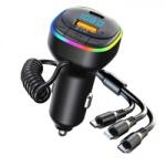 CAR Bluetooth FM трансмитер - 3.1 А, волтметър, LED, USB + TYPE C с 3 кабела за зареждане