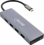 InLine HUB USB InLine® USB 3.2 Type-C Multi Hub (3x USB-A 5Gb/s + USB Type-C (PD 100W), cititor de carduri, HDMI 4K@30Hz), OTG, carcasă din aluminiu (33271O)