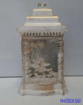  Antikolt katedrális borítású üvegmécses 25 cm - Fehér-Arany