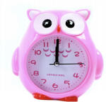 Pufo Ceas de masa desteptator pentru copii Pufo, model Bufnita Atenta, 17 cm, roz