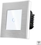 Smart Life / Tuya Întrerupator inteligent (fără nul) Luxion Smart Life, simplu, cu touch, din sticlă, ramă aluminiu, Wi-Fi integrat (LX-WT2-101A)