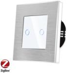 Smart Life / Tuya Întrerupator inteligent (fără nul) Luxion Smart Life, dublu, cu touch, din sticlă, ramă aluminiu, ZigBee (LX-ZT-201A)