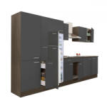 Leziter Yorki 360 konyhabútor yorki tölgy korpusz, selyemfényű antracit fronttal polcos szekrénnyel és felülfagyasztós hűtős szekrénnyel (L360YAN-PSZ-FF) - homelux