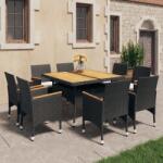 vidaXL 9 részes fekete polyrattan és akácfa 3058346