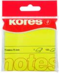 KORES Notite autoadezive 75x75 mm, 100 file neon, KORES - Galben (KO47076) - roveli