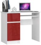 AKORD Íróasztal - Akord Furniture - 90 cm - fehér / magasfényű bordó (bal)