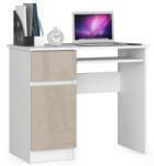 AKORD Íróasztal - Akord Furniture - 90 cm - fehér / magasfényű bézs (bal)
