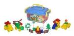 ROBENTOYS Set cuburi de construit cu vehicule si figurine, cutie depozitare, 128 piese, Multicolor, 3 ani +