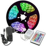 VIVALUX Kit Banda LED RGB BAGRA, 5 metri, 24W, 30 SMD LED/m, 230V, lumina alba si color, dimabila, 15000h, 120°, IP20, + telecomanda (VIV004497)
