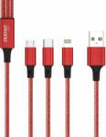 Dudao TGL2 USB-A apa - Micro USB/USB-C/Lightning apa 2.0 töltőkábel - Piros (1.2m) (TGL2)