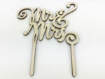  Natúr fa - "MR & MRS" tortadísz beszúrós felirat 12x15cm - kosarbolt