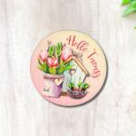  Nyomtatott fa tábla - Hello Tavasz - tulipános, kör 1db - kosarbolt