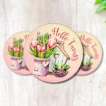  Nyomtatott fa tábla - Hello Tavasz - tulipános, kör 3db/cs - kosarbolt