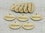  Natúr fa - "Welcome" gravírozott ovál tábla 2, 5x4cm 10db/csomag - KIFUTÓ - kosarbolt