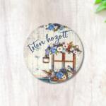  Nyomtatott fa tábla - Isten Hozott - kék, kör 1db - kosarbolt