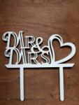  Fa - "Mr & Mrs" tortadísz szíves fehér 11, 5cm - kosarbolt