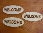  Natúr fa - "Welcome" áttört ovál táblák 6x14cm 3db/csomag