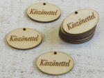  Natúr fa - "Köszönettel" gravírozott ovál táblácska 10db/csomag
