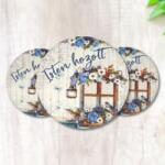  Nyomtatott fa tábla - Isten Hozott - kék, kör 3db/cs