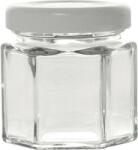 Gastro Szögletes lekváros befőttes üveg, 47 ml, 12 db, hatszögletű, fehér fedő, Gastro (222270052)