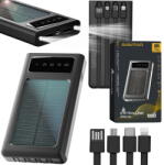 Extralink Baterie externa EPB-091, 10000mAh, Panou solar, 4 cabluri integrate, USB Type-C, MicroUSB, 2 x USB, Universal, Portabil, , Afisaj LED, Negru (EX.19645) - vexio