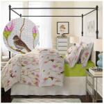  Lenjerie pat 2 persoane bumbac creponat MAGNOLIA BIRDS V. 1 - Lime Lenjerie de pat
