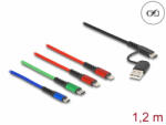 Delock 1, 20 m hosszú, USB töltő kábel 4 az 1 A-típusú USB + USB-C apa 2 x Lightning-, Micro USB- és USB Type-C csatlakozáshoz (87884)