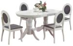  Set masa extensibila living HM Joseph, blat MDF, 150-190x90x77 cm si 4 scaune HM Barock, lemn masiv, stofa, 100 kg, alb