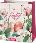 CARDEX Húsvéti ajándéktáska 23x18x10cm, közepes, tojás magnóliákkal, Happy Easter