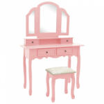 vidaXL rózsaszín császárfa fésülködőasztal-szett ülőkével 100x40x146cm (289323) - balena