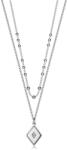 Ekszer Eshop 925 ezüst dupla nyaklánc - rombusz, átlátszó gyémánt a közepén, sima gyöngyökkel
