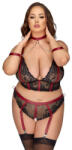 Cottelli Collection Bondage Longline Bra & Crotchless Suspender Thong Set 2214466 Black-Red 4XL