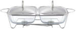 Ambition Vas termorezistent cu incalzitor 2x2.5L, suport si capac argintiu, chafing dish, Helios (31903)