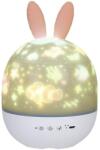 YWX hordozható LED nyúlfejes éjjeli lámpa gyerekeknek, projektorral, 4 szín, állítható, 6 projektor, USB és elem, fehér (21-BYHXKTYD)