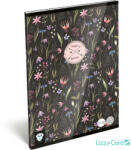 Lizzy Card virágos tűzött füzet A/5, 32 lap vonalas, Magic Garden, fekete