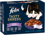 FELIX Tasty Shreds selecție artizanală - Bucățele de carne de vită, pui, somon și ton în sos pentru pisici - Multipack (1 karton | 12 x 80 g) 960 g